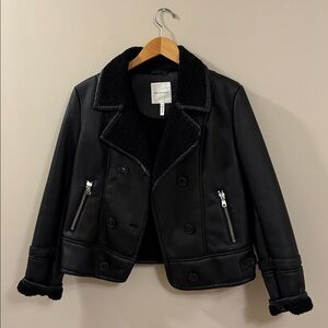 Avec Les Filles Black Faux Leather & Shearling Jacket